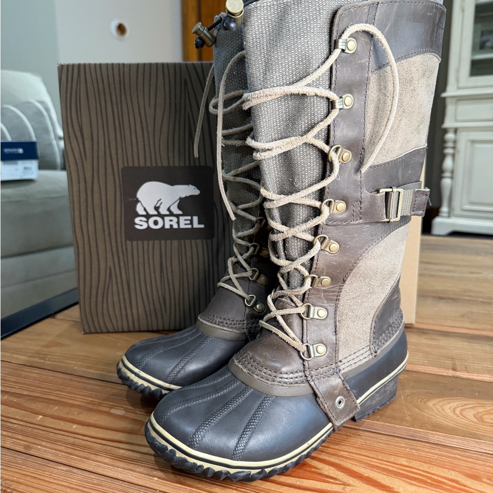 Sorel Brown and Gray Tall Lace-Up Waterproof Winter Boots - Picture 7 of 8